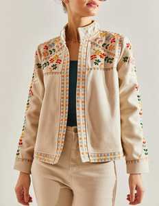 New Trending Handmade Autumn Winter Eco-Friendly Canvas Quilted <b>Jacket</b> Women Regular Suzani Embroidery <b>Kantha</b> Floral Button - Product Image 1