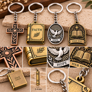Porte-clés Métalliques Personnalisés Style Antique avec Relief 3D Croix Livre Colombe Cadeaux Souvenirs OEM ODM - Product Image 2