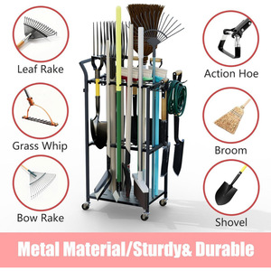 Wheeled <b>gardening</b> tool organizer, rolling patio tool rack, three-tier metal <b>trolley</b> outdoor garage storage cabinet - Product Image 5