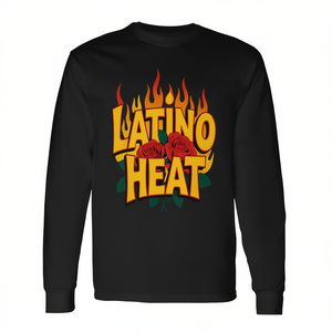Maglietta a Maniche Lunghe Latino Heat con Collo Rotondo, Design Fiamma Nera, Stampa Serigrafica, Abbigliamento Casual Promozionale da Uomo - Product Image 2