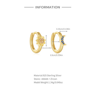 ROXI Boucles d'oreilles créoles tendance en argent sterling 925 avec zircon incrusté soleil, lune et étoiles, cadeau idéal pour le quotidien - Product Image 2