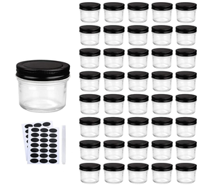 Venta al por mayor de 120ml de vidrio de boca ancha Mini tarros de conservas Mason con tapas negras para miel mermelada gelatina alimentos para bebés recuerdo de boda - Product Image 1