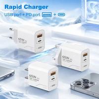 Chargeur rapide USB Type C PD 65W à 2 ports, prise EU US, chargeur mural USB-C pour téléphone portable, charge rapide Type-C avec câble de charge USB C
