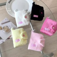 Porte-monnaie zippé en peluche de dessin animé, couleur bonbon, écologique, pendentif étudiant, porte-cartes uni, pour écouteurs et câble de données pour fille