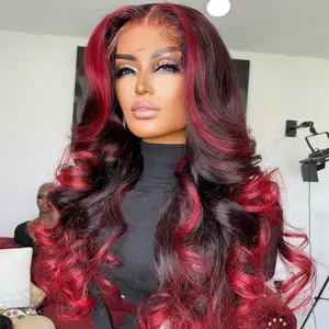 Ombre Red Highlight Color Loose Wave 4X4 Lace Closure Wig Manufacturer,Hd Transparent 4X13 Half Lace Front Human Hair Wigs