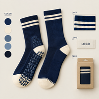 Chaussettes de football antidérapantes double adhérence, blanc et bleu marine, à rayures de football, pour terrain, conformes aux spécifications des acheteurs, développement en usine, programme de vente en gros