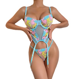 Wholesale Women Sexy Lace Lingeries Underwear Femme Embroidery Garter Lingerie Set 2 Pieces - Product Image 1