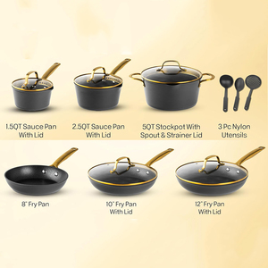 Batterie de cuisine en aluminium forgé avec revêtement marbré antiadhésif, poignée en acier inoxydable, comprenant poêle, casserole et faitout – Offre Spéciale - Product Image 3