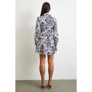 เดรสเชิ้ตลายโกเดลี สีกรมท่า คอปก ผ้าทอลายดอกไม้ ระบายอากาศได้ดี ชุดลำลองสำหรับใส่ทุกวัน - Product Image 1