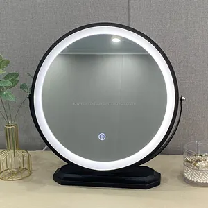 מגע חיישן איפור מראה מלא אלומיניום גוף 360 תואר rotatable עגול שחור עיצוב עומד שולחן דקור קוסמטי מראה
