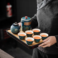 Service à thé chinois extérieur portable tout-en-un Style de conception classique comprend un infuseur de plateau de tasse de théière en porcelaine pour sac cadeau de voyage