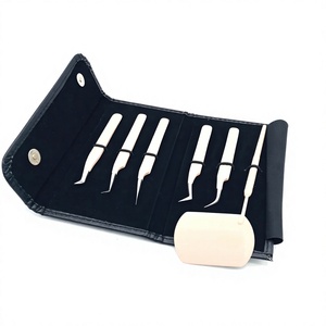 Eyelash Extension Tweezers Set Stainless Steel Precision Tools Roll-up Case Smooth Tip 6-Piece Kit - Product Image 1
