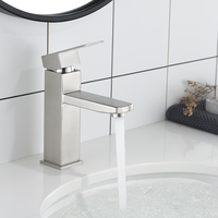 Robinet de lavabo carré en acier inoxydable à trou unique avec eau chaude et froide, finition brossée, mitigeur