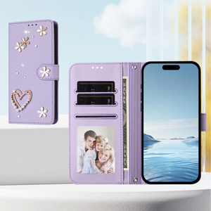 เคสโทรศัพท์หนังแบบฝาพับประดับพ<span class=keywords><strong>ล</strong></span>อยเทียมรูปหัวใจประดับมุกสำหรับ iPhone 17 Air 15 <span class=keywords><strong>PRO</strong></span> <span class=keywords><strong>MAX</strong></span> 16E 14 <span class=keywords><strong>13</strong></span> 12 PLUS ช่องเสียบบัตรปิดด้วยแม่เหล็ก - Product Image 6