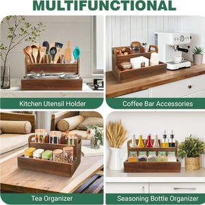 Caja de almacenamiento de cubiertos de madera vintage, soporte para cuchillos y tenedores de restaurante, organizador de condimentos y artículos diversos para cocina. - Product Image 4