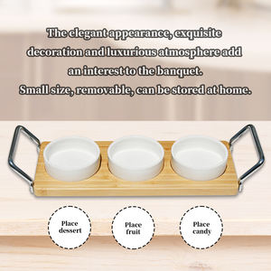 Plateau de service en bambou Plateau de relish avec 3 bols en céramique et poignées en acier inoxydable - Product Image 5