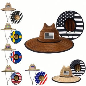 Wholesale Hollow <b>Straw</b> <b>Hat</b> Customized Logo Women <b>Men</b> Wide Brim Sombreros Surf Summer Printed Sun <b>Hat</b> Lifeguard <b>Straw</b> <b>Hats</b> - Product Image 2