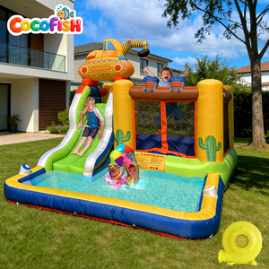 Château gonflable sur le thème de l'excavatrice Cocofish, structure gonflable en tissu Oxford avec toboggan et <span class=keywords><strong>piscine</strong></span> à jets pour les fêtes d'enfants - Product Image 1