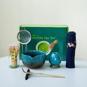 Handmade Blue Green Gradient Matcha Bowl <b>Set</b> with Pour Spout Ceramic Chawan with Whisk Holder Artistic Glaze <b>Tea</b> for <b>Tea</b> Lovers - Product Image 2