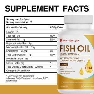 Cápsulas de Aceite de Pescado, 1200 mg por Cápsula, <span class=keywords><strong>Omega</strong></span>-<span class=keywords><strong>3</strong></span> (360 mg EPA y DHA), Apoyo para la Salud del Corazón y el Cerebro, Suministro a Granel con Certificación GMP - Product Image 3