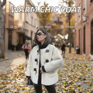 Women Teddy Coat Faux Fur Sherpa Outerwear Round Neck Button Front Long Sleeve Autumn <b>Winter</b> - Product Image 2