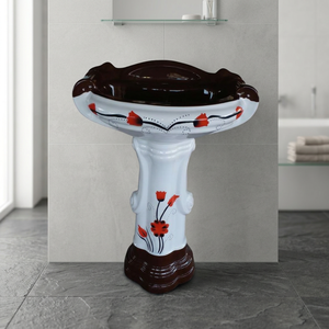 Lavabo sur pied carré en céramique de style américain, à trou unique, décoratif, pour lavage des mains - Product Image 3