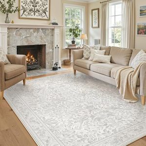 Tapis de salon haut de gamme rectangulaire à motifs de plantes et de fleurs, résistant aux taches, style transitionnel, pour salon - Product Image 4