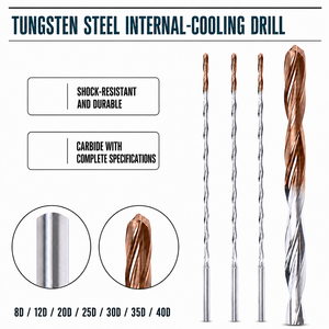 Foret hélicoïdal en carbure de tungstène CNC à refroidissement interne 8D/12D/16D/20D/30D/40D pour trous profonds, 1,5-16 mm, pour acier inoxydable SS 316/304 - Product Image 1