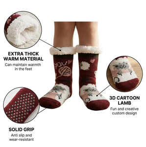 Chaussettes pantoufles mignonnes en forme <span class=keywords><strong>de</strong></span> mouton <span class=keywords><strong>de</strong></span> dessin animé pour filles, chaussons douillets doublés polaire, chaussettes d'hiver antidérapantes pour tout-petits, chaussures Kawaii idéales pour offrir - Product Image 3