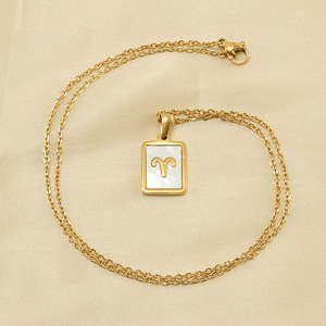 Oro 18K placcato 12 <span class=keywords><strong>segni</strong></span> <span class=keywords><strong>zodiacali</strong></span> naturale conchiglia quadrata collana in acciaio inox squisito 12 costellazioni ciondolo collana - Product Image 5