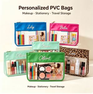 Pochette zippée en PVC personnalisable avec nom, 29,521 cm, en vinyle transparent écologique, pour maquillage, papeterie pour enfants, format moyen - Product Image 4