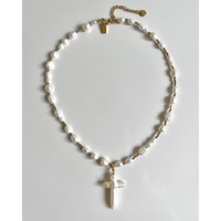 Collier pendentif unisexe rétro en perles baroques d'eau douce naturelles, motif croisé, laiton incrusté de diamants, cadeau tendance