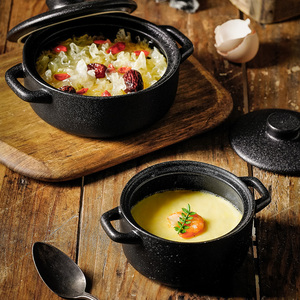 Mini casseroles en grès noir en <span class=keywords><strong>fonte</strong></span> pour ustensiles de cuisine Casserole ronde en céramique avec <span class=keywords><strong>couvercle</strong></span> - Product Image 5
