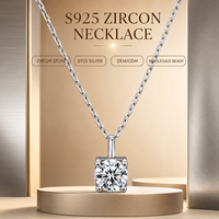 Collier simple en argent sterling 925 avec un seul diamant rond de 6,5 mm en zircon brillant, bijoux pour femmes, vente en gros