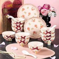 Service de Table en Céramique Haut de Gamme Style Champêtre Cadeaux de Mariage Design Végétal Moderne Bols Assiettes Tasses avec Coffret Cadeau Souvenir