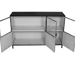 Industrial Metal <b>Sideboard</b> Cabinet with Glass Doors Black 3 Door Storage Credenza for Dining Room - Product Image 4