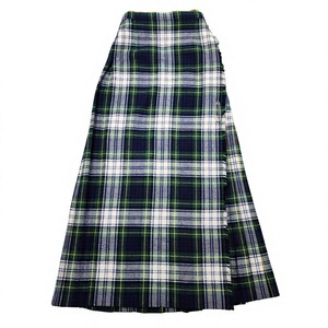 <b>Women's</b> Green Blue <b>Tartan</b> Plaid Pleated Wrap <b>Skirt</b> Mid-Calf Kilt with Buckle Pin - Product Image 1