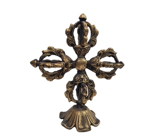 Handcrafted Brass Double Dorje <b>Statue</b> Antique Finish <b>Religious</b> Sculpture Home Decor Tibetan Buddhism Spiritual Collectible Piece - Product Image 1