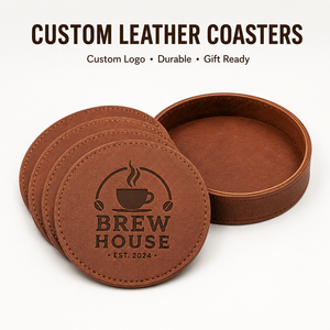 Ensemble de sous-verres en cuir pleine fleur personnalisés avec logo, écologiques, faits à la main, antidérapants, imperméables, résistants à la chaleur, pour tasses à café, vente en gros - Product Image 1