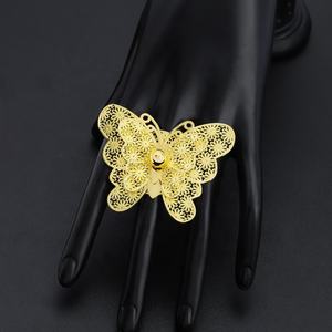 Anillo de Mariposa y Flor Grande de Latón para Mujer JXX, Juego de Brazaletes Nupciales Chapados en Oro para Regalo de Boda India - Product Image 6