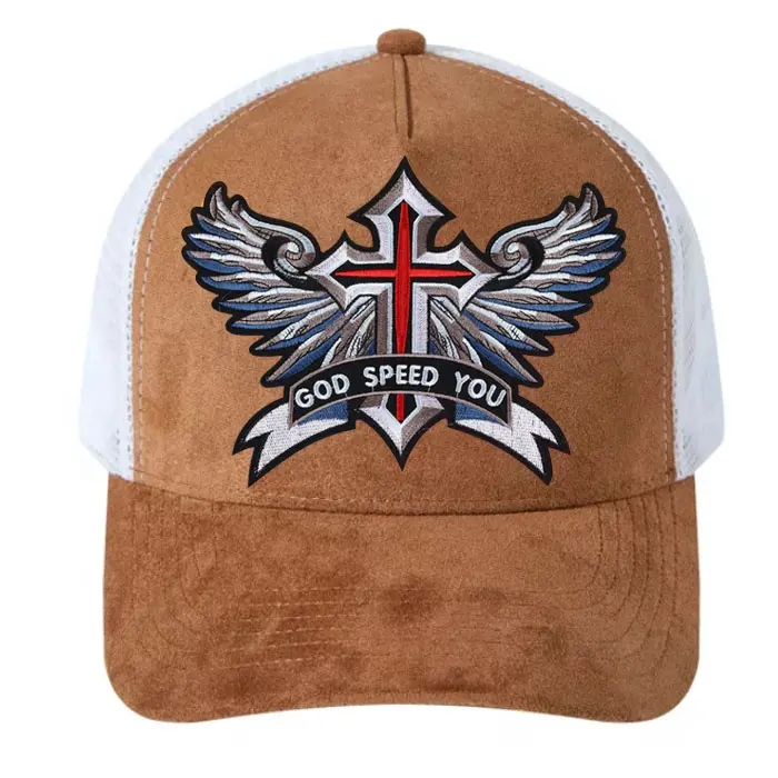 Cappello da camionista in pelle scamosciata personalizzato Logo 3D soffio personalizzato berretto da Baseball in maglia a 5 pannelli cappello da camionista in camoscio a rete da uomo cappello da camionista in pelle scamosciata personalizzato