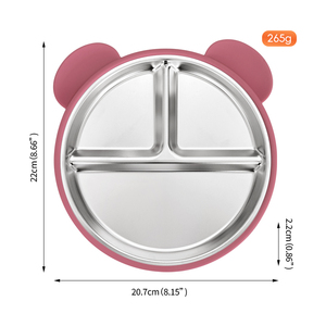 แผ่นสแตนเลสเกรด 304 คุณภาพสูงสำหรับขายส่ง พร้อมฐานดูดซิลิโคนสำหรับเด็ก แบ่งช่องใส่อาหาร เป็นมิตรกับสิ่งแวดล้อม และปราศจากสาร BPA - Product Image 2