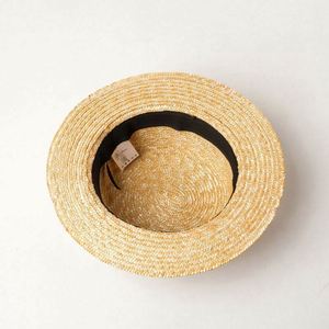 Kids <b>Flat</b> Top Natural Straw <b>Hat</b> Wholesale Skimmer Boater Straw <b>Hat</b> - Product Image 5