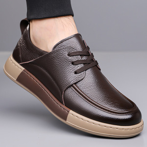 Chaussures habillées décontractées pour hommes en cuir véritable à bout rond, à lacets, respirantes, pour le bureau, avec semelle extérieure en caoutchouc et semelle souple - Product Image 3