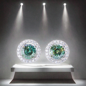 Pendientes de Plata de Ley 925 con Moissanita Redonda Brillante y Halo, Diseño Moderno para Mujer - Product Image 3