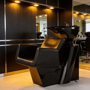 Sillón de Lavacabezas Negro para Salón de Belleza, Mueble de Peluquería con Lavabo y Tapicería de Cuero PU - Product Image 2