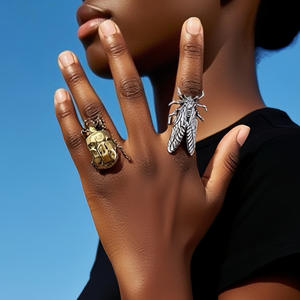 Bague NYY <span class=keywords><strong>vintage</strong></span> en métal Cigale <span class=keywords><strong>Coccinelle</strong></span> pour Femme et Homme, design créatif insecte, bague ajustable, bijoux de mode, <span class=keywords><strong>accessoires</strong></span> de fête - Product Image 3