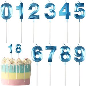 Grandes bougies d'<span class=keywords><strong>anniversaire</strong></span> en forme de chiffres 3D scintillants 0-9 pour gâteaux d'<span class=keywords><strong>anniversaire</strong></span>, bougies numériques bleues - Product Image 3