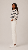 Jean droit pour femme, blanc cassé, minimaliste, avec boutons sur les poignets