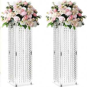 Transparent Acrylic Flower Vases with Crystal Chain Display Pedestals Wedding Party Home Decor Flower Stands <b>Table</b> Centerpieces - Product Image 1